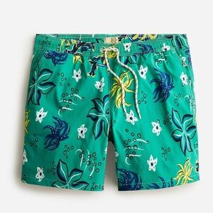 J.Crew 6” Stretch Swim Trunk In Print- NWT- Green- Size X-LARGE